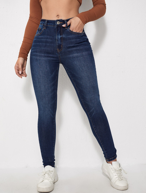 Dark wash blue high elastic skinny jeans