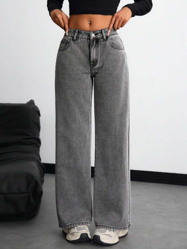 Medium grey comfortable breathable denim pants for women