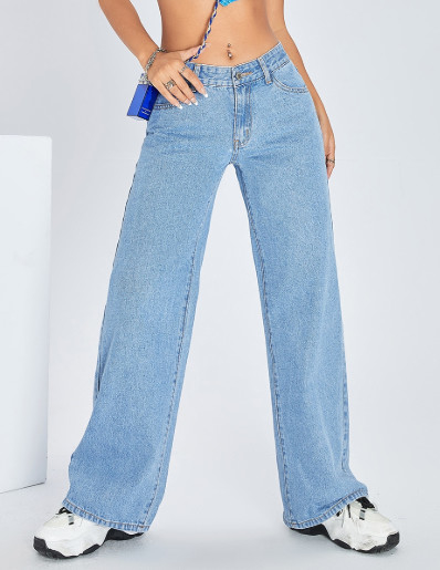 Medium blue comfortable breathable denim pants for women