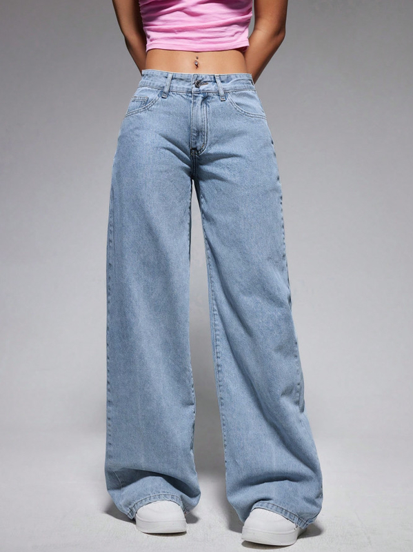 Blue-white jeans comfortable breathable denim pants for women