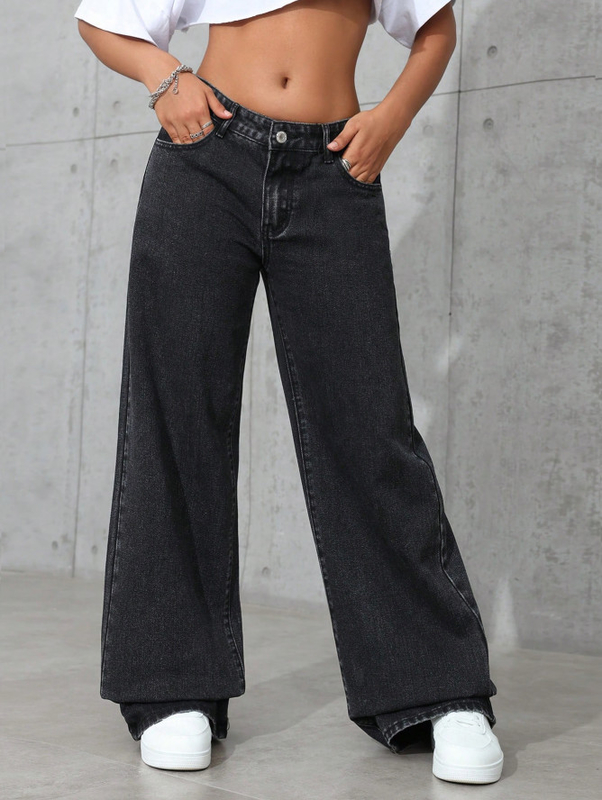 Black gray comfortable breathable denim pants for women