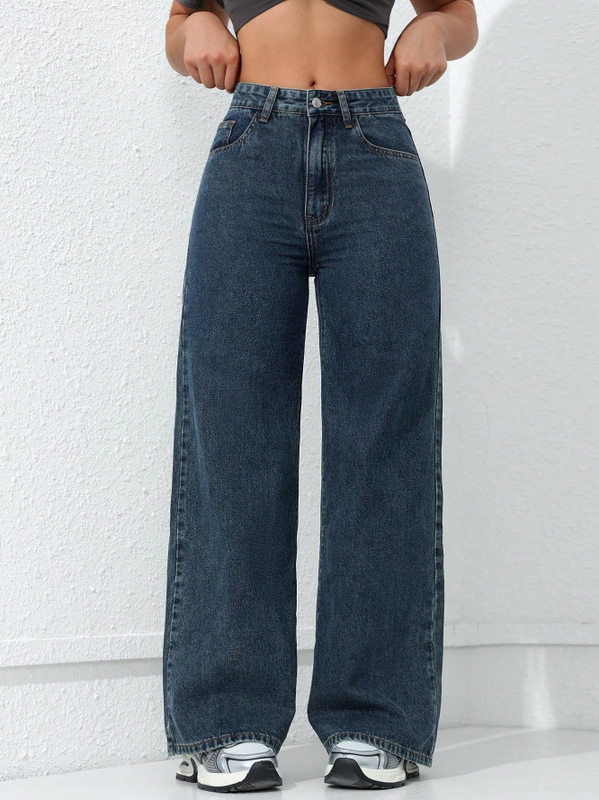 Vintage dark blue casual wide-leg jeans