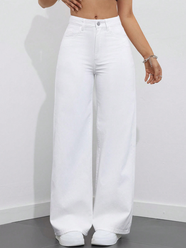 White casual wide-leg jeans