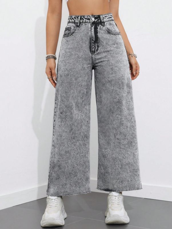 Light gray nine-point long wide-leg jeans