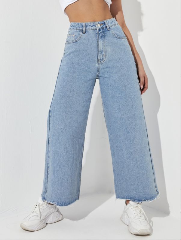 Light blue nine-point long wide-leg jeans