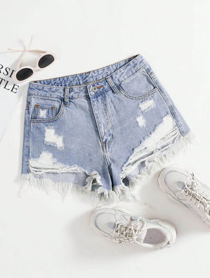 Blue-white ripped denim shorts