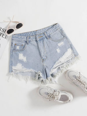 Light blue-white ripped denim shorts