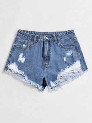 Dark blue ripped denim shorts
